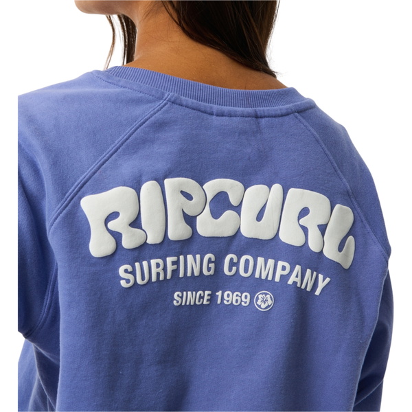2026 Rip Curl Womens Surf Puff Raglan Relaxed Crew Sweatshirt 0EWWFL - Mid Blue